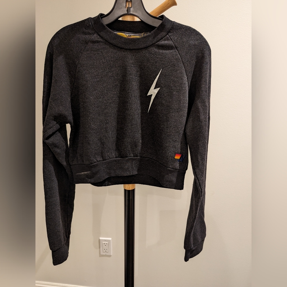 Aviator Nation Bolt2 Cropped Sweatshirt, Black, M